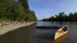 Canoes on river Salzach in summer Stock Footage