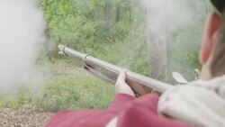 Smoke from musket fired by Revolutionary War soldier Stock Footage