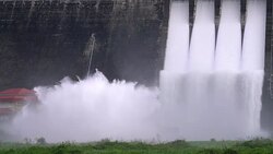 Dam with floodgate. Stock Footage