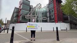 Woman in Margaret Thatcher mask protesting against Channel 4 privatisation News Clip