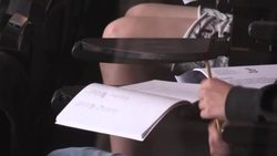 CLEAN : Children attend classes in Denmark's national football team stadium News Clip