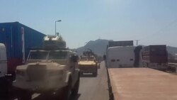 CLEAN : Saudi military vehicles arrive at Yemen's port city of Aden News Clip