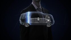 Businessman touching Electronic, ion battery echo car. Charging car battery. Battery level check, future car. side view. 4k movie. Stock Footage