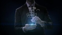 Businessman touch a smart phone, Brainstorming concept icon, idea, Artificial intelligence, 4K size movie. Stock Footage