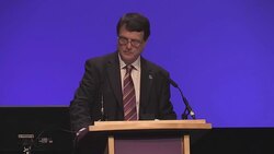 UKIP leader delivers Brexit speech at party conference Stock Footage