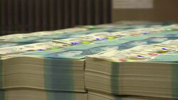 Polymer five pound banknotes being printed News Clip