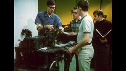UNITED STATES 1960s: Close up of woman / Students watch demonstration. Stock Footage