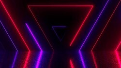 Abstract triangles neon tunnel with reflection, computer generated background Stock Footage