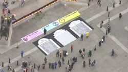 Aerial views of Extinction Rebellion protests in Trafalgar Square News Clip