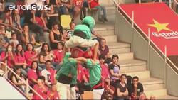Thousands attend “human tower” competition in Spain News Clip