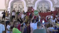 CLEAN : Supporters of Tunisian president Kais Saied celebrate News Clip