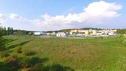 Aerial view to sewage treatment plant. Grey water recycling. Waste management theme. Stock Footage