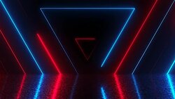 Abstract triangles neon tunnel with reflection, computer generated background Stock Footage