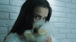 Girl with a white rabbit. Stock Footage