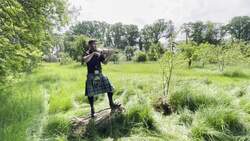 Thoren Ferguson plays Patrick Matthew violin in apple orchard at Megginch Castle News Clip