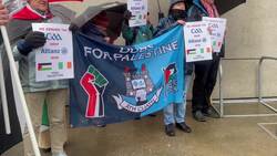 Pro-Palestine protesters gather at GAA headquarters over their decision to maintain Allianz as a sponsor News Clip