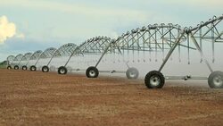 Irrigation pivot system watering agriculture field in 4K 60fps Stock Footage