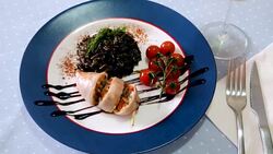 Squid stuffed  served on plate Stock Footage