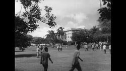 Hawaii, 1952: Students and teachers roam the campus of the University of Hawaii as a government meeting is set up to talk about the possibility of Hawaii becoming a state Stock Footage