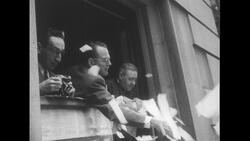 United States, 1950s: Long shot of parade on New York City street Stock Footage