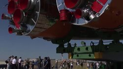 Soyuz MS13 rocket prepares for launch in Kazakhstan. News Clip
