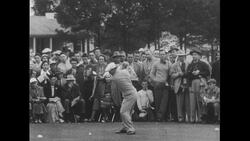 United States, 1950s: Ben Hogan with wife, holds trophy Stock Footage