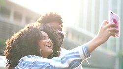 Young Couple Taking a Selfie Outdoors Stock Footage
