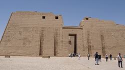 Egypt, Medinet Habu - Mortuary Temple of Ramesses III - 1st Pylon Stock Footage