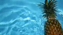 Pineapple Floating In blue Water In Swimming Pool. Healthy Raw Organic Food. Juicy Fruit. Vegetarian, Vegan Nutrition, Vitamins, Diet, summer holidays, vacation concepts. Exotic tropical background Stock Footage