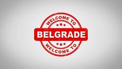 Welcome to BELGRADE Signed Stamping Text Wooden Stamp Animation. Red Ink on Clean White Paper Surface Background with Green matte Background Included. Stock Footage