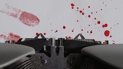 Typing run on paper with blood stains and bloody fingerprints Stock Footage