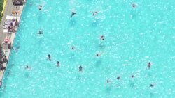 UK Heatwave - Aerials People trying to stay cool in London News Clip