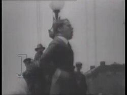 Douglas Fairbanks, Marie Dressler and Charlie Chaplin campaign for war effort. Chaplin dressed as the Tramp to advertise bonds. 1917 Stock Footage