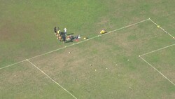 Aerials of people sunbathing in Hyde Park News Clip