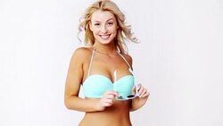 happy woman in bikini swimsuit with sunglasses Stock Footage