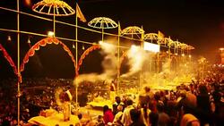 Timelapse of night scene during a religious ceremony practiced by devout Hindus during Kumbh Mela in India Stock Footage