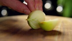 Cutting Onions Professionally For Christmas Stock Footage