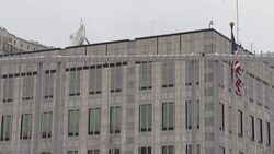 CLEAN : Images of US Embassy in Ukraine's capital Kyiv amid standoff with Russia over Ukraine News Clip
