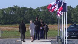 Theresa May arriving at new D-Day memorial News Clip