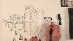 How to Draw a City at Night Using Charcoal: Art Lesson Instructions | Two Point Perspective Instructional Video