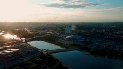 Aerial view of the main embankment of Chelyabinsk city, Russia Stock Footage