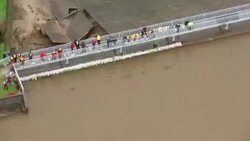 Aerial shots damage to Toddbrook Reservoir after wall damaged by rain News Clip