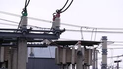 Transformer substation. High-voltage SF6 circuit breaker. Circuit breaker high voltage. Stock Footage