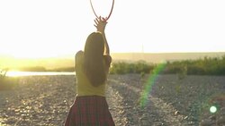 girl with Hoop in nature Stock Footage