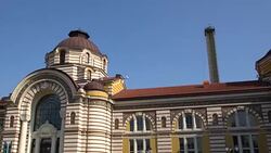 The Central Mineral Bath, an intersting landmark in the center of Sofia, Bulgaria Stock Footage
