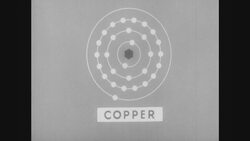 1950s: Illustrated copper atom with sign Stock Footage