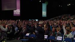 Sequence showing delegates voting for another EU referendum at the Labour party conference in Liverpool Stock Footage