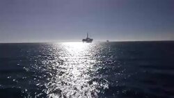 Offshore Fracking Drilling Rig in the Pacific Ocean Stock Footage