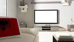 Couch and TV With Flag of Albania Stock Footage