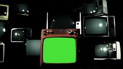 Vintage Red Tv Green Screen With Many 1980S Tvs. Dolly In Shot. Blue Steel Tone. Stock Footage